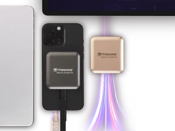SSD Transcend ESD420 conectado por USB-C a un iPhone